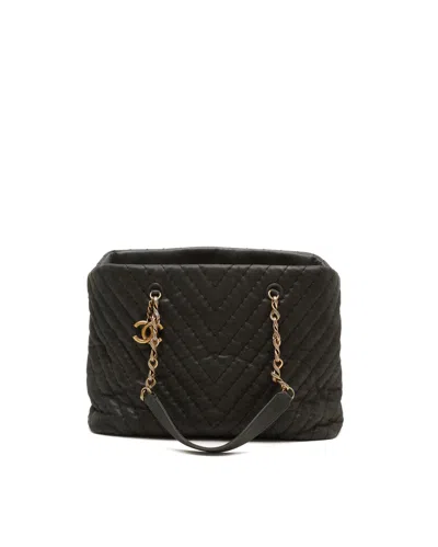 Chanel Chevron Surpique Iridescent Tote Bag In Black