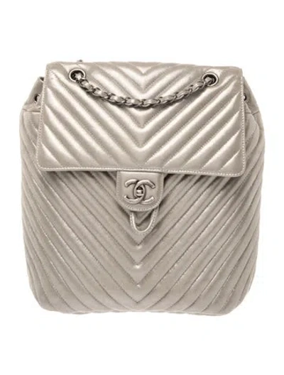 Pre-owned Chanel Chevron Urban Spirit Backpack In Grey/metallic