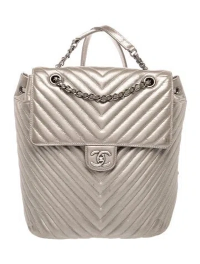 Pre-owned Chanel Chevron Urban Spirit Backpack In Grey/metallic