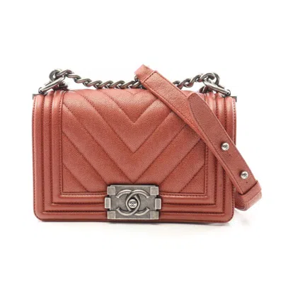 Pre-owned Chanel Chevron (v Stitch) Brown Grained Calfskin Shoulder Bag ()