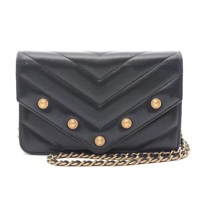 Pre-owned Chanel Chevron V-stitch Lambskin Shoulder Bag In Black
