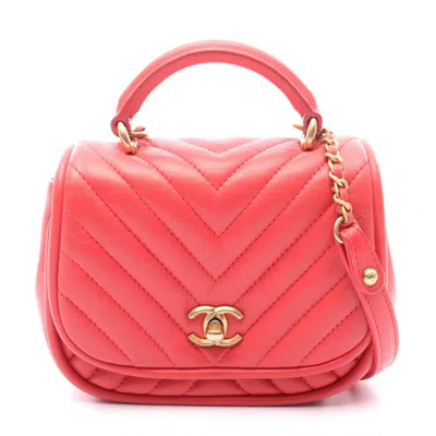 Pre-owned Chanel Chevron V-stitch Lambskin Shoulder Bag In Pink