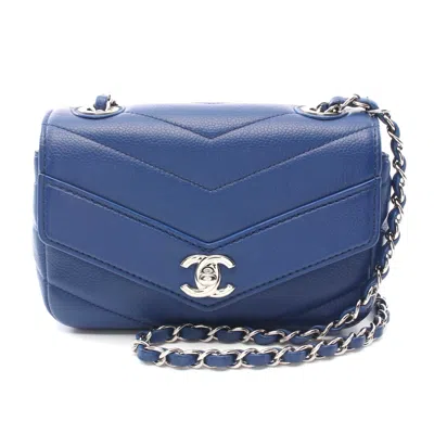Pre-owned Chanel Chevron V-stitch Shoulder Bag Blue
