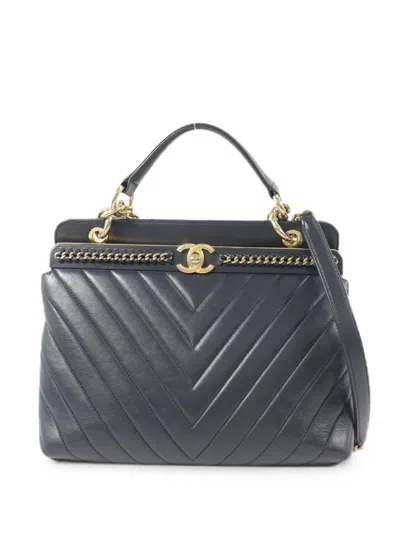 Pre-owned Chanel Chevron V Stitch Shoulder Bag In Blue