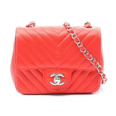 Pre-owned Chanel Chevron V-stitch Shoulder Bag Red