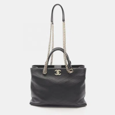 Pre-owned Chanel Chevron V-stitch Tote Bag Leather Black