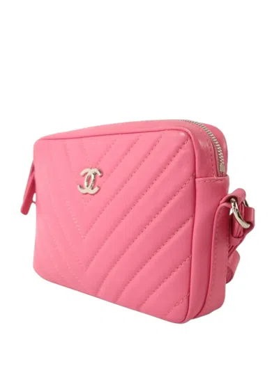 Pre-owned Chanel Chevron-quilted Chain-strap Shoulder Bag In Pink