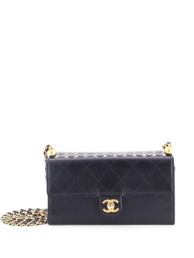 Pre-owned Chanel Chic Pearls Clutch With Chain Quilted Goatskin Crossbody Bag In Black