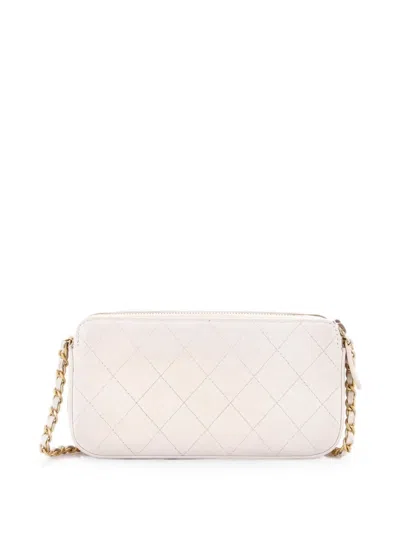 Pre-owned Chanel Chic Pearls Double Zip Clutch With Chain Quilted Lambskin Crossbody Bag In Neutrals