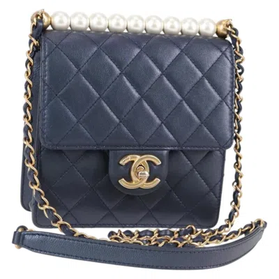 Pre-owned Chanel Chic Pearls Flap Bag Quilted Lambskin Leather Shoulder Bag Bag () In Blue