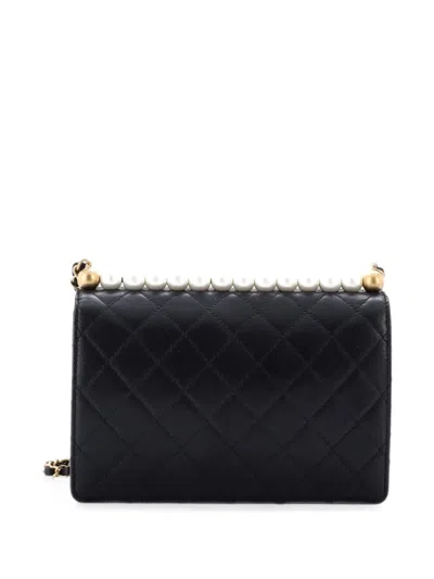 Pre-owned Chanel Chic Pearls Flap Bag Quilted Lambskin Small Shoulder Bag In Black