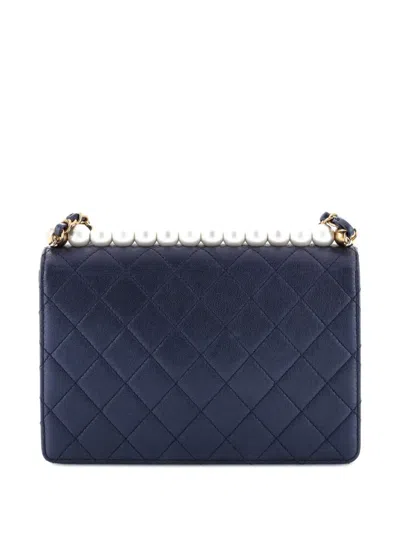 Pre-owned Chanel Chic Pearls Flap Bag Quilted Lambskin Small Shoulder Bag In Blue