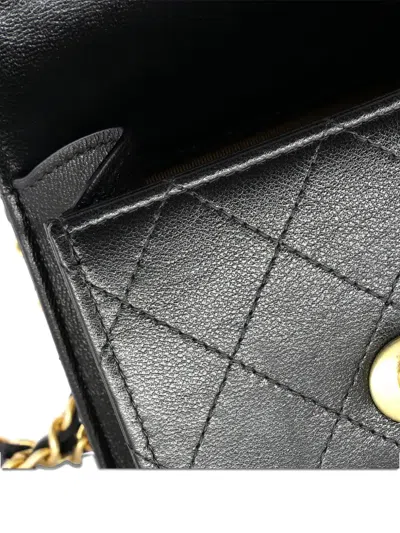 Pre-owned Chanel Chic Pearls Flap Clutch With Chain Quilted Goatskin Mini Crossbody Bag In Black