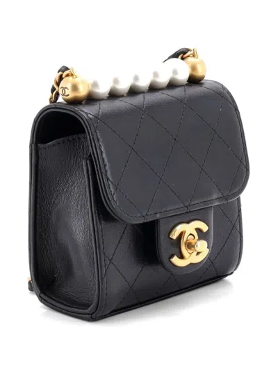 Pre-owned Chanel Chic Pearls Flap Clutch With Chain Quilted Goatskin Mini Crossbody Bag In Black