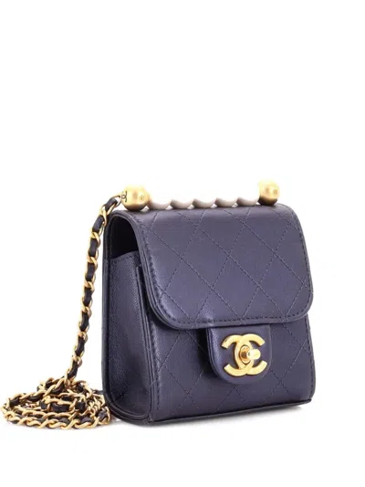 Pre-owned Chanel Chic Pearls Flap Clutch With Chain Quilted Goatskin Mini Crossbody Bag In Blue