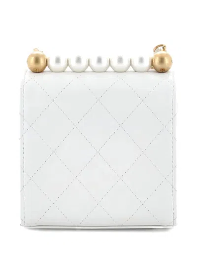 Pre-owned Chanel Chic Pearls Flap Clutch With Chain Quilted Goatskin Mini Crossbody Bag In White