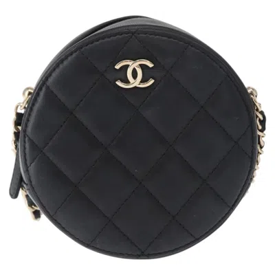 Pre-owned Chanel Chic Pearls Round Clutch With Chain Quilted Lambskin Black Leather Clutche & Pouche Bag (pre-