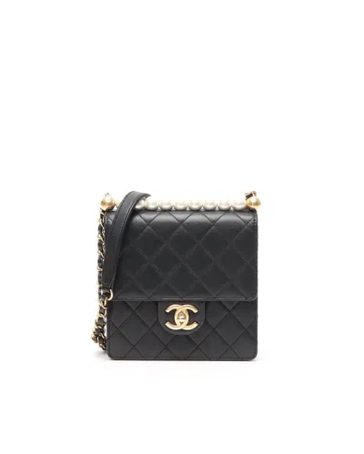 Pre-owned Chanel Chic Pearls Wallet On Chain Bag In Black