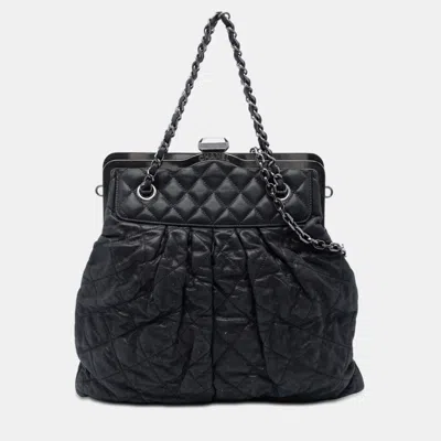 Pre-owned Chanel Chic Quilt Frame One Size Black Quilted Iridescent Calfskin Leather Satchel Bag