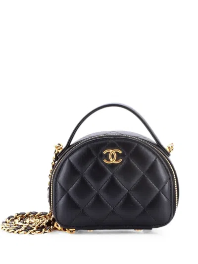 Pre-owned Chanel Chic Riviera Vanity Case With Chain Quilted Lambskin Mini Satchel In Black