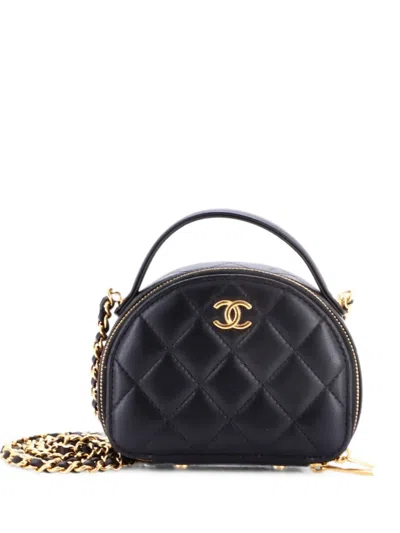 Pre-owned Chanel Chic Riviera Vanity Case With Chain Quilted Lambskin Mini Satchel In Black