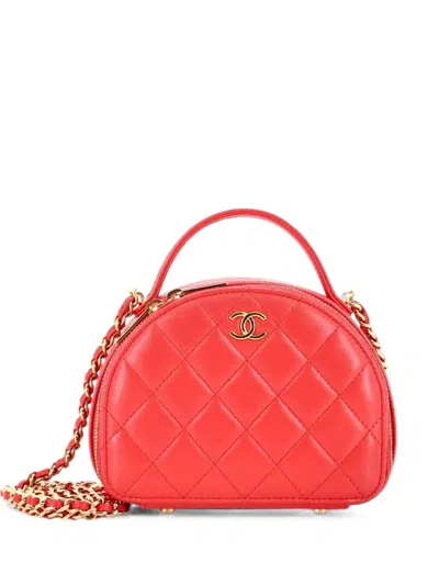 Pre-owned Chanel Chic Riviera Vanity Case With Chain Quilted Lambskin Mini Satchel In Pink