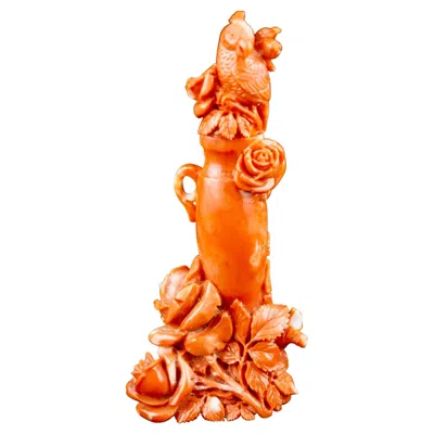 Pre-owned Chanel Chines Carved Coral Finely Carved Perfume Bottle In Red