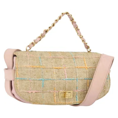 Pre-owned Chanel Chocolate Bar 2.55 Shoulder Bag Tweed Tweed Shoulder Bag Bag () In Sand