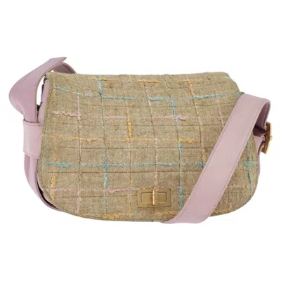 Pre-owned Chanel Chocolate Bar 2.55 Shoulder Bag Tweed Tweed Shoulder Bag Bag () In Sand