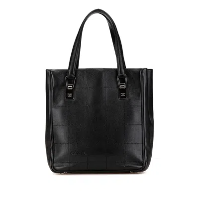 Pre-owned Chanel Chocolate Bar Black Grained Calfskin Tote Bag ()