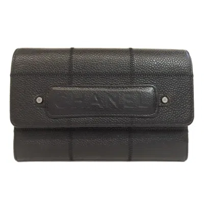 Pre-owned Chanel Chocolate Bar Black Leather Wallet (bi-fold) ()