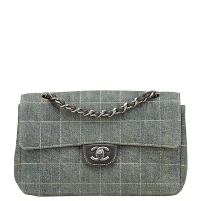 Pre-owned Chanel Chocolate Bar Black Light Blue Denim Shoulder Bag ()