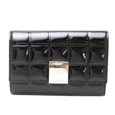 Pre-owned Chanel Chocolate Bar Black Patent Leather Wallet  ()