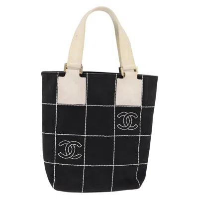 Pre-owned Chanel Chocolate Bar Cc Logo Tote Canvas Canvas Bag () In Black