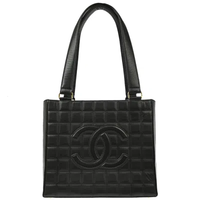 Pre-owned Chanel Chocolate Bar Cc Tote Quilted Leather Black Leather Tote Bag Bag ()