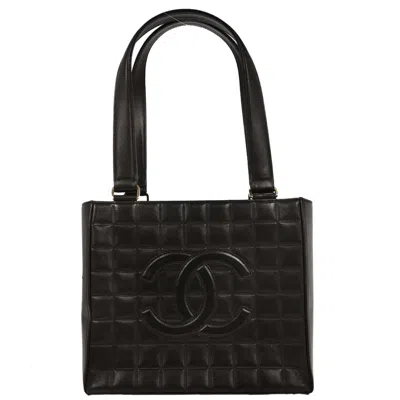 Pre-owned Chanel Chocolate Bar Cc Tote Quilted Leather Black Leather Tote Bag Bag ()
