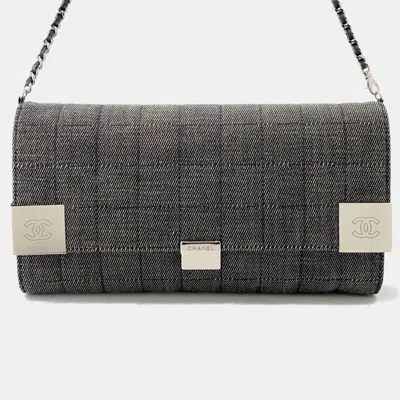 Pre-owned Chanel Chocolate Bar Chain Shoulder Bag Navy Denim In Blue