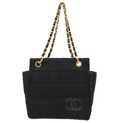 Pre-owned Chanel Chocolate Bar Chain Tote Quilted Jersey Black Cotton Handbag ()