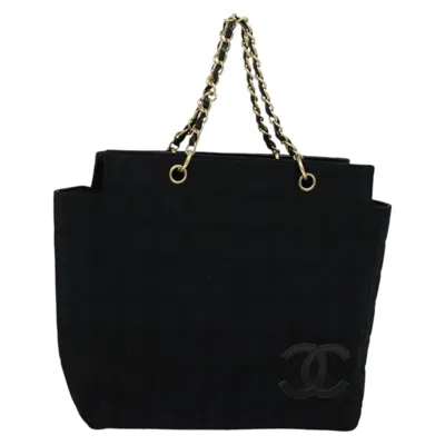 Pre-owned Chanel Chocolate Bar Chain Tote Quilted Jersey Cotton Tote Bag Bag () In Black