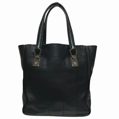 Pre-owned Chanel Chocolate Bar Leather Handbag Tote Bag () In Black