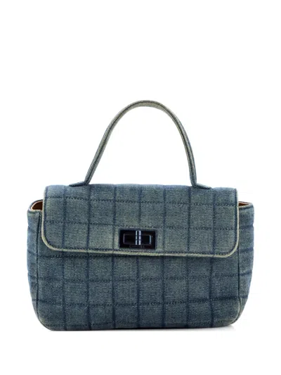 Pre-owned Chanel Chocolate Bar Mademoiselle Top Handle Bag Quilted Denim Small Satchel In Blue