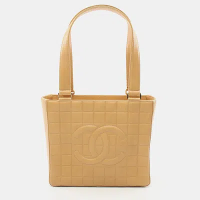 Pre-owned Chanel Chocolate Bar Shoulder Bag Tote Bag Lambskin Beige Gold Hardware