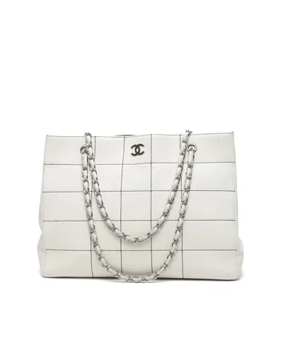 Pre-owned Chanel Chocolate Bar Wild Stitch Chain Tote Bag In White