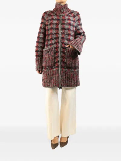 Pre-owned Chanel Chunky-knit Coat In Grey