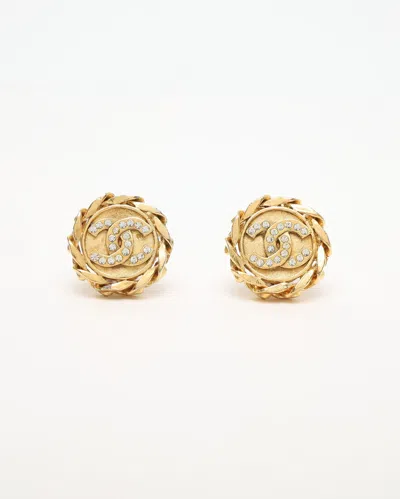 Pre-owned Chanel Circle Chain Rhinestone Clip-on Earrings