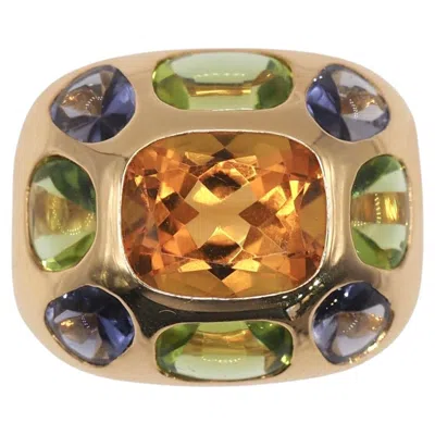 Pre-owned Chanel Citrine Peridot Iolite 18k Gold Cocktail Ring, Circa 2004 In Multiple