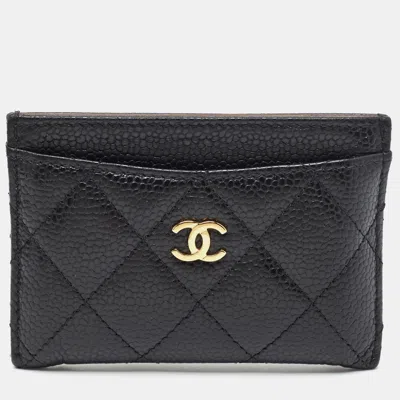 Pre-owned Chanel Classic Black Quilted Caviar Leather Card Holder