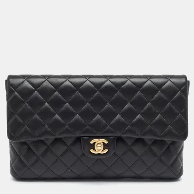 Pre-owned Chanel Classic Black Quilted Leather Flap Clutch