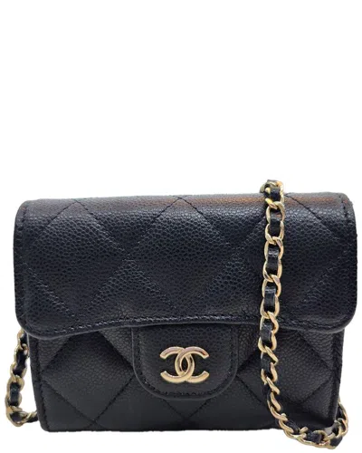 Pre-owned Chanel Classic Caviar Mini Chain Gold Card Wallet Crossbody (authentic Pre-  Loved)