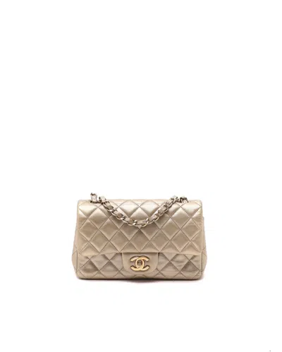 Pre-owned Chanel Classic Caviar Mini Rectangular Single Flap Bag In Gold